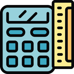 Poster - Engineer factory calculator icon outline vector. Industry work. Worker machinery color flat