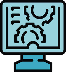 Poster - Monitor operator icon outline vector. Worker industry. Engineer work color flat