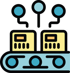 Poster - Line factory icon outline vector. Engineer work. Worker machinery color flat