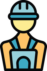 Poster - Engineer icon outline vector. Worker process. Operator robot color flat