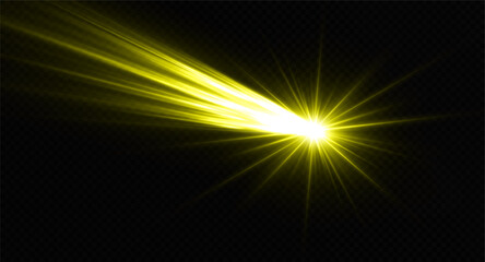 Wall Mural - falling down comet on transparent background. sparkle meteor, comet and asteroid with space trails. 