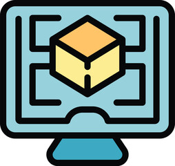 Poster - Computer engineer icon outline vector. Industry factory. Worker process color flat