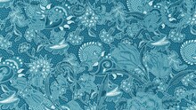 Floral Texture Pattern With Pristine White Lines On Aqua Blue Background