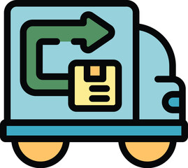 Poster - Truck return product icon outline vector. Box shipment. Service delivery color flat