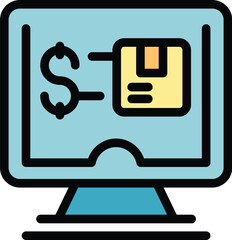 Poster - Pay monitor icon outline vector. Return service. Change goods color flat