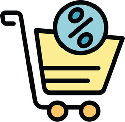 Poster - Cashback cart icon outline vector. Cash back. Coin business color flat
