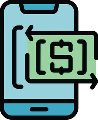 Poster - Phone cashback icon outline vector. Cash back. Coin refund color flat