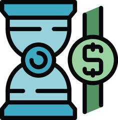 Poster - Hourglass cash back icon outline vector. Money reward. Coin refund color flat