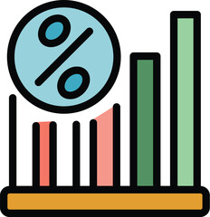 Poster - Cashback service chart icon outline vector. Cash back. Coin reward color flat
