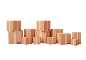 Poster - Minimal cartoon package delivery and stack parcels box on isolated background with logistics transportation service concept. import Integrated warehousing. 3d render illustration