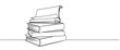 continuous single line drawing of stack of books with open book on top, line art vector illustration