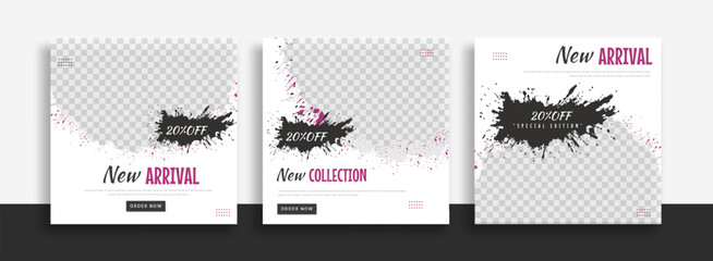 Wall Mural - set of editable minimal square banner template. blue yellow white background color with geometric sh
