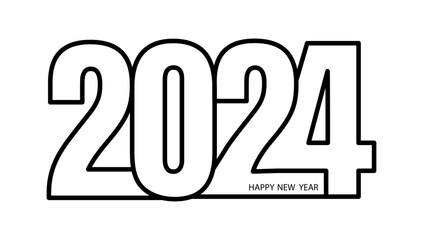 Poster - 2024 Logo Design for Happy New Year Card. Cover of business diary for 2024 with wishes. Happy New Year 2024 poster. Brochure design template, card, banner. Vector line drawing. Stock illustration