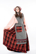 Folk Dress European Slavik Ribbon Plaid  Costume