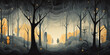 a haunted forest with animated trees, giggling ghosts, and curious critters. 