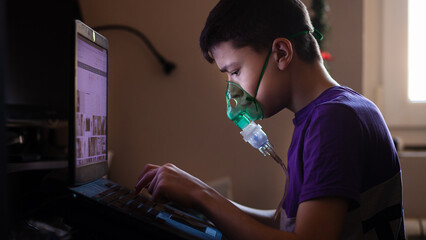 A teenage boy uses an allergy and asthma inhaler