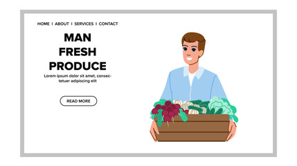 Canvas Print - food man fresh produce vector. garden organic, harvest green, healthy farm food man fresh produce web flat cartoon illustration