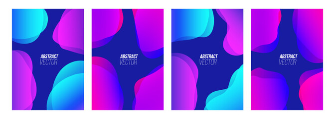 Poster - Set of abstract backgrounds with vibrant color curved shapes. Bright dynamic neon colored gradients. Vector illustration.