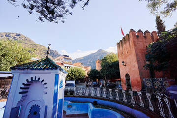 Wall Mural - Street in medina of blue town Chefchaouen, Morocco.