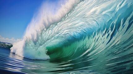 Barrel wave in the ocean, huge green tide, crashing beach break, generative ai