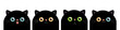 Black cat set. Face head silhouette. Blue, yellow, green eyes. Cute cartoon baby character. Kawaii pet animal. Pink nose, ears, tongue. Funny kitten. Sticker print. Flat design. White background.