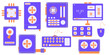 collection of element sets personal computer. vector illustration. cpu, motherboard, hard drive, monitor, keyboard, mouse