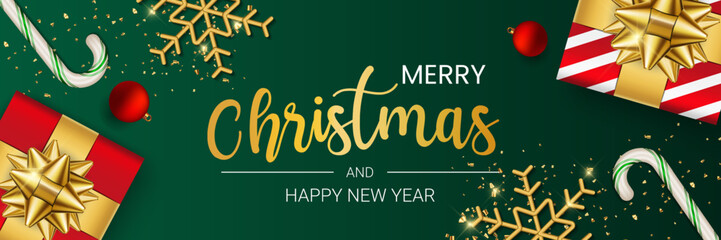 Wall Mural - Merry christmas and happy new year banner vector template