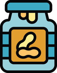 Sticker - Peanut jar icon outline vector. Butter nut. Cream food color flat
