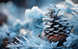pine cone on snow close up