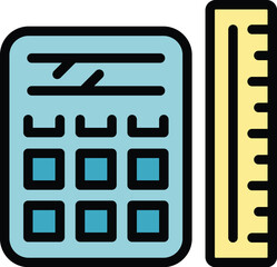 Poster - Calculator icon outline vector. Plotter print. Format office color flat