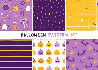 Wall Mural - set of halloween patterns for baby textile. seamless vector prints collection for kids. halloween pa