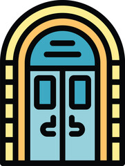 Poster - Exterior door icon outline vector. Wood glass. Wall home color flat