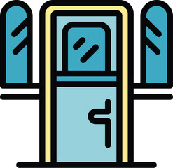 Poster - Small door icon outline vector. Front home. Wood glass color flat