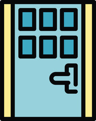 Sticker - Entry door icon outline vector. Glass wood design. Lock knob color flat