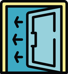 Poster - Open door direction icon outline vector. Wooden frame. Lock knob color flat