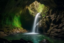 Cave Waterfall Tropical. Generate Ai