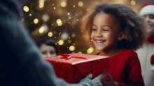 A Girl Receives A Christmas Present On Christmas Day, Generative AI