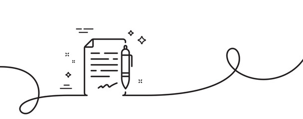 Poster - agreement document line icon. continuous one line with curl. contract file signature sign. office no
