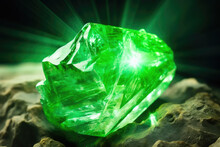 Iridescent Background With A Green Gemstone