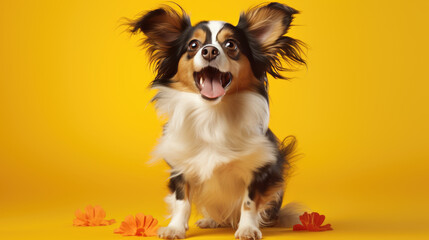 Sticker - Happy smiling dog isolated on colored background.