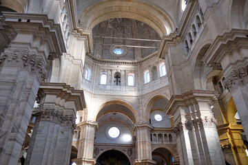 Pavia, April 2023: Duomo di Pavia (Pavia Cathedral) in Pavia at sunny day, Lombardy, italy.