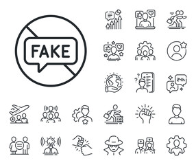 Poster - stop propaganda conspiracy sign. specialist, doctor and job competition outline icons. fake news lin