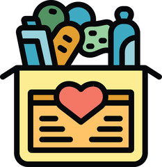 Poster - Volunteer box icon outline vector. International assistance. Aid love color flat