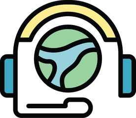Poster - International assistance call icon outline vector. World care. Social education color flat