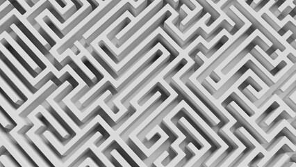 Labyrinth maze structure confusing way to the exit. Breaking the deadlock. 3d render