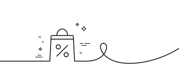 Poster - shopping bag with percentage line icon. continuous one line with curl. supermarket buying sign. sale