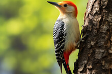 Closeup Shot Of A Redbellied Woodpecker On A Tree