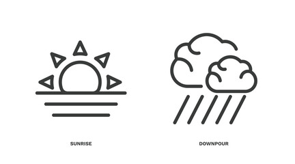 Canvas Print - set of weather thin line icons. weather outline icons included sunrise, downpour vector.