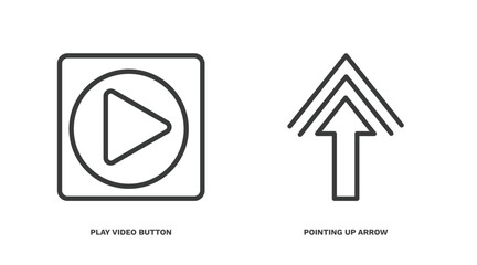 Poster - set of user interface thin line icons. user interface outline icons included play video button, pointing up arrow vector.