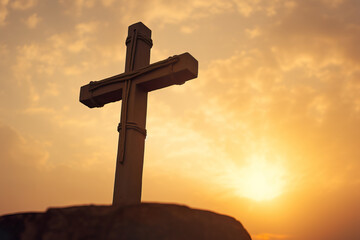 Wall Mural - Christian cross at sunset